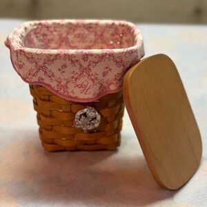 Floral Pink Woven Basket with Lid
